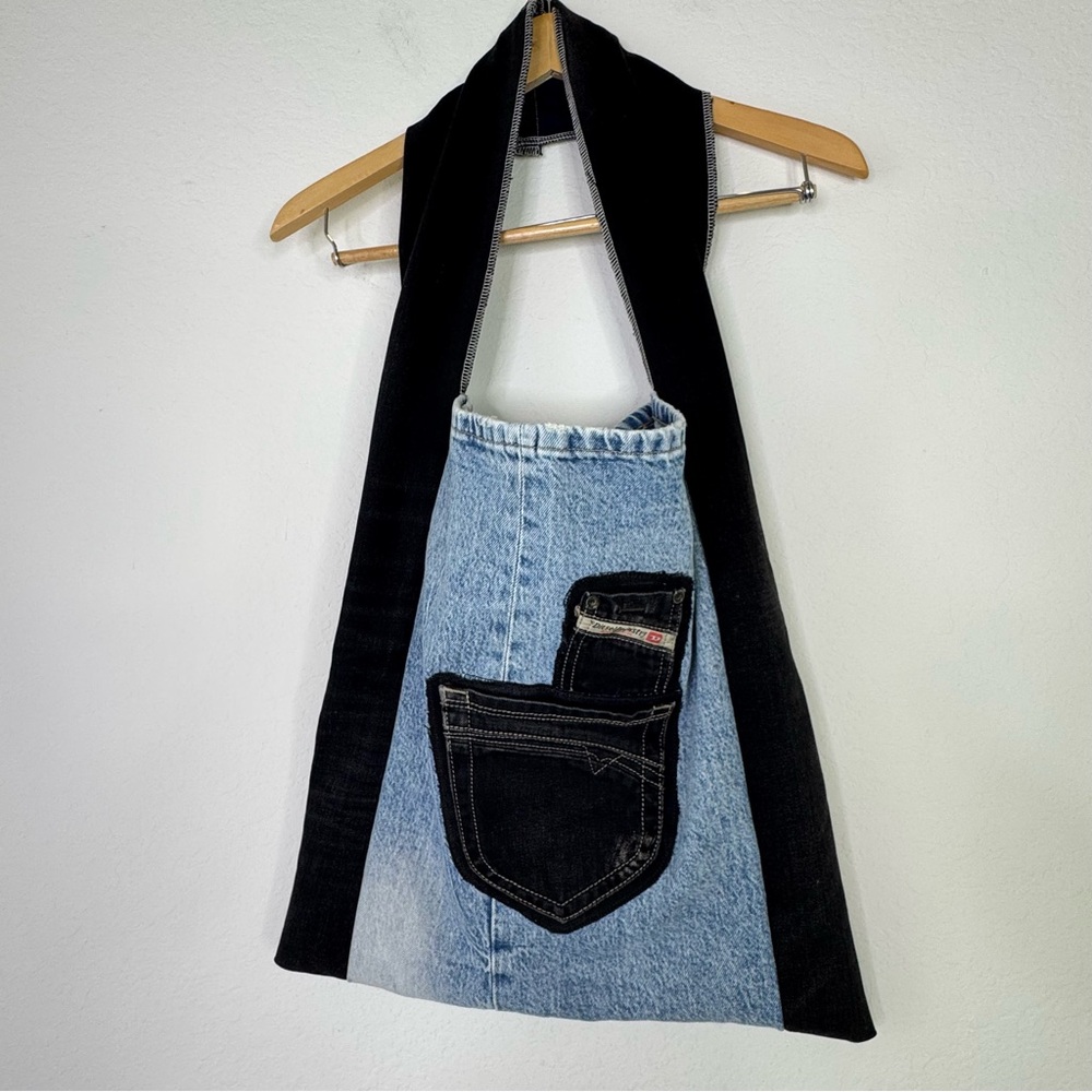 Upcycled Denim Tote Bag Diesel Jeans & Dessert Graphic - Picture 11 of 15